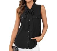 GRACE KARIN Women Sleeveless Vest Tops Bow Tie Neck Blouse Button Down Shirt Work Office Tank Top Black XL