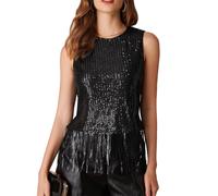 GRACE KARIN Women Sparkly Sequined Tops Sleeveless Glitter Blouse T-Shirts Black L
