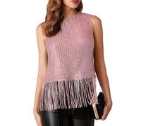 GRACE KARIN Women Sparkly Sequined Tops Sleeveless Glitter Blouse T-Shirts Pink L