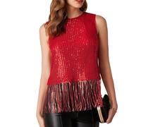 GRACE KARIN Women Sparkly Sequined Tops Sleeveless Glitter Blouse T-Shirts Red L