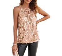 GRACE KARIN Women Sparkly Sequins Vest Tops Sleeveless Party Going Out Halterneck Tops for Evening Champagne Gold M