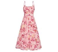 GRACE KARIN Women Strappy Beach Chiffon Dress A Line Ruched Midi Dresses for Summer Beach Pink with Red Flowers M