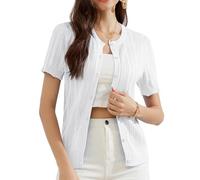 GRACE KARIN Women Summer Boleros Sweater Lightweight Hollow Out Short Sleeve Round Neck Cardigans White L
