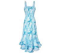 GRACE KARIN Women Summer Casual Floral Maxi Dresses Smocked Strappy A Line Dress Square Neck Blue Water-Ripples S