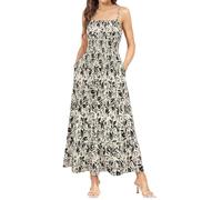 GRACE KARIN Women Summer Casual Strappy Floral Maxi Dresses Smocked Boho Cami Beach Long Dress Apricot Cyclical Flower S
