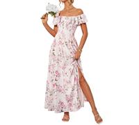 GRACE KARIN Women Summer Maxi Dress Casual Floral Wedding Guest Dresses A-line Split Square Neck Sundress with Pockets Rose Floral M