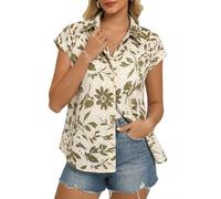 GRACE KARIN Women Summer Short Sleeve Floral Shirts Casual V Neck Button Down Lightweight Blouses Beach Vacation Boho Tops Dark Green Flowers XL