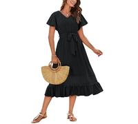 GRACE KARIN Women Summer Sundress Casual Loose Solid Color Long Dresses with Lined S Black