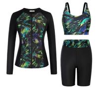 GRACE KARIN Women Sun Protective Bathing Suits with High Rise Pants Floral Print Tankini Set Top with Shorts Green S