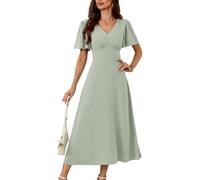 GRACE KARIN Women V Neck Short Sleeve Summer Dress A Line Maxi Dress Square Back Casual Flowy Boho Dresses Pale Green