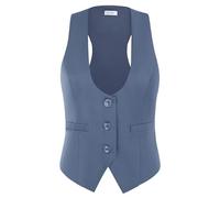 GRACE KARIN Women Vintage Banquet Waistcoat 50s Slim Button Down Work Business Party Vest Jacket Gray blue XXL