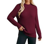 GRACE KARIN Women Winter Jumper Mock Neck Casual Jumpers Sweater Long Sleeve Side Split Knitted Pullover Autumn Dark Red XL