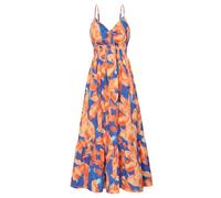 GRACE KARIN Women's 2024 Summer Beach Dress Floral V Neck Tie Front Spaghetti Strap Flowy Long Dress Boho Maxi Dress, Orange Blue Floral, M