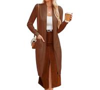GRACE KARIN Women's 2025 Trendy Long Cardigans Sweater Lightweight Open Front Long Sleeve Maxi Duster Coats with Pockets, Brown, M