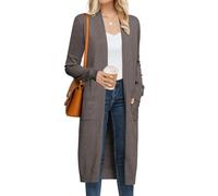 Grace Karin Women's 2025 Trendy Long Cardigans Sweater Lightweight Open Front Long Sleeve Maxi Duster Coats with Pockets, Coffee Grey, L
