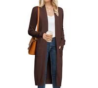 GRACE KARIN Women's 2025 Trendy Long Cardigans Sweater Lightweight Open Front Long Sleeve Maxi Duster Coats with Pockets, Coffee Brown, Small