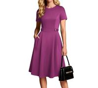 GRACE KARIN Women's 2026 Short Sleeve Church Work Midi Dresses with Pockets, Rose Purple, M