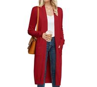 GRACE KARIN Women's 2026 Trendy Long Cardigans Sweater Lightweight Open Front Long Sleeve Maxi Duster Coats with Pockets, Deep Red, XL
