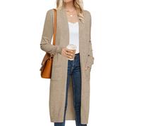 Grace Karin Women's 2026 Trendy Long Cardigans Sweater Lightweight Open Front Long Sleeve Maxi Duster Coats with Pockets, Khaki, XXL