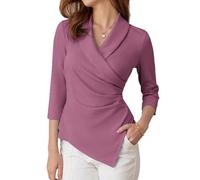 GRACE KARIN Women's 3/4 Long Sleeve V-Neck Blouse Tops Office Business Basic Tops Women Elegant Purple Pink M