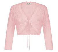 GRACE KARIN Women's 3/4 Sleeve Bolero Shrug Lightweight Open Front Cropped Cardigan Knit Shrugs for Dresses, Pink, L