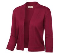 GRACE KARIN Womens 3/4 Sleeve Knit Cropped Cardigan Sweaters Lightweight Open Front Bolero Shrugs Sweater for Dress, Burgundy, Large
