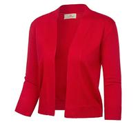 GRACE KARIN Womens 3/4 Sleeve Knit Cropped Cardigan Sweaters Lightweight Open Front Bolero Shrugs Sweater for Dress, Red, Large