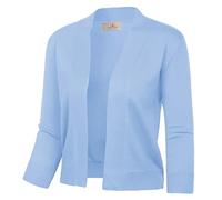 GRACE KARIN Women's 3/4 Sleeve Knit Cropped Cardigan Sweaters Open Front Bolero Shrugs Coat Tops S-3XL, Light Blue, Large
