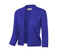 GRACE KARIN Women's 3/4 Sleeve Knit Cropped Cardigan Sweaters Open Front Bolero Shrugs Sweater Tops S-3XL, Sapphire Blue, Large