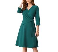 GRACE KARIN Women's 3/4 Sleeve Midi Dress A-Line Dress for Fall Back Blue-Green L