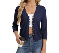 GRACE KARIN Women's 3/4 Sleeves Cardigans Button Down, Business Elegant Blazer for Women UK, Ladies Summer Cardigan Beach Casual Navy Blue XXL