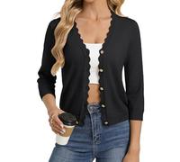 GRACE KARIN Women's 3/4 Sleeves Cardigans Button Down, Business Elegant Blazer for Women UK, Ladies Summer Cardigan Beach Casual Black S