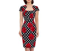 GRACE KARIN Women's 50s Vintage Pencil Dress Cap Sleeve Wiggle Dress CL7597, C-11 Rose, S