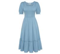 GRACE KARIN Women's A-Line Midi Corset Dress Elegant U-Neck Smocked Wedding Prom Cocktail Dress with Pockets Light Blue XL