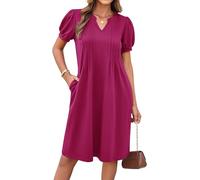GRACE KARIN Women's A-Line Short Sleeve Summer Casual Henley Neck Pockets Midi Dresses Prom Wedding Guest Rose red XL
