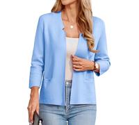 GRACE KARIN Womens Blazer Cardigan Short Long Sleeve Navy Bluse Cardigand Elegant Open Front Casual Work Wedding Bolero XXL Light Blue -10