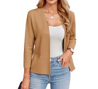GRACE KARIN Womens Blazer Jacke 3/4 Long Sleeves Open Front Bolero Shrugs Casual Office Wedding Cardigans Brown XXL