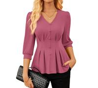 GRACE KARIN Women's Blouse Ruffles V-Neck Elegant Figure-Hugging Trendy 2026 Dusty Rose XL
