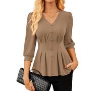 GRACE KARIN Women's Blouse with 3/4 Sleeves V-Neck Tunic Autumn Tops Elegant Casual Top 2025 Brown XXL