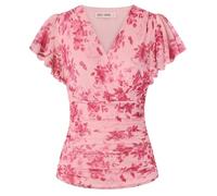 GRACE KARIN Women's Blouses Floral Boho Tops Short Ruffle Sleeve Wrap Tunic Blouse Spring Summer Going Out Tops Rose Pink Floral XL