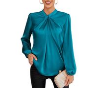 GRACE KARIN Womens Blouses for Autumn Loose Fit Long Lantern Sleeve Leisure Daily Shirt Lake Blue M