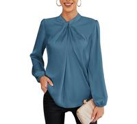 GRACE KARIN Womens Blouses for Spring Summer Loose Fit Long Lantern Sleeve Wedding Guest Tops Leisure Daily Shirt Blue Grey M