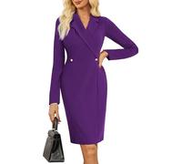 GRACE KARIN Women's Bodycon Dress Long Sleeve Lapel Wrap Knee Long Work Formal Cocktail Dresses CL0332-06/Purple S
