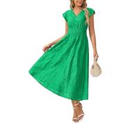 GRACE KARIN Women's Boho V-Neck Floral Fancy Dress Casual Pleated Loose A-line Maxi Short Sleeve Dresses Bohemian Beach Holiday Dress with Pockets Green S