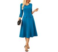 GRACE KARIN Women's Business Casual Dress Three Quarter Sleeve A-Line Mid Dess Work Office Dress Peacock Blue M