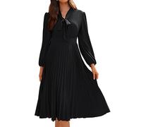 GRACE KARIN Women's Business midi Dress with Bow Tie V-Neck Long Sleeve Retro 50s Dresses Black 38