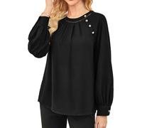 GRACE KARIN Women's Business Tops Elegant Long Lantern Sleeves Blouses with Button Tunic Tops for Women UK Black S