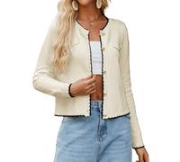 GRACE KARIN Women's Button Cardigan Long Sleeve Crew Neck Contrast Color Knitwear Fall Autumn Sweater Cardigans Beige S