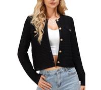 GRACE KARIN Women's Button Cardigan Long Sleeve Crew Neck Knitwear Summer Sweater Cardigans Black L