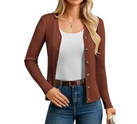 GRACE KARIN Women's Button Down Cardigans Long Sleeve V Neck Classic Elegant Autumn Cardigan CL2587-26/Coffee M